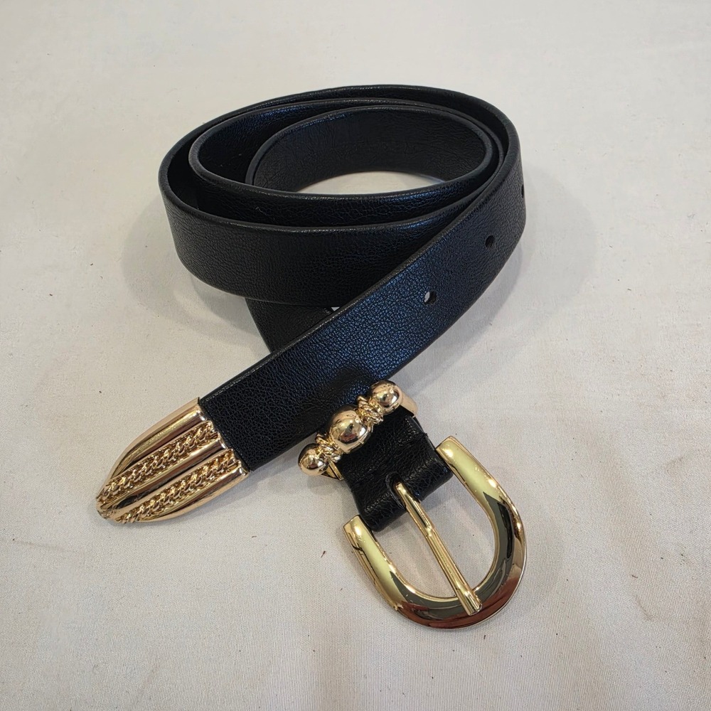 Unbranded Black Textured Belt Gold Tone Hardware Western Style Size 32-36